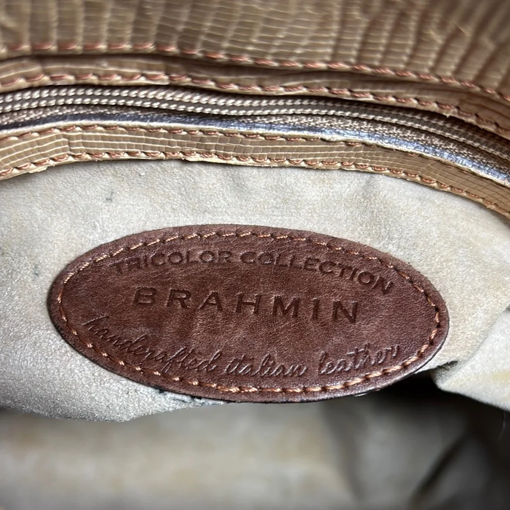 Brahmin Leather Bag Tricolor w Melbourne Croc Magnetic Snap Flap 10”x9.5”x3.5” - Picture 14 of 17